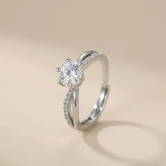 Cross Paved Diamond Four-Prong Ring