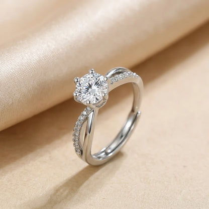 Cross Paved Diamond Four-Prong Ring