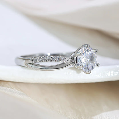 Cross Paved Diamond Four-Prong Ring