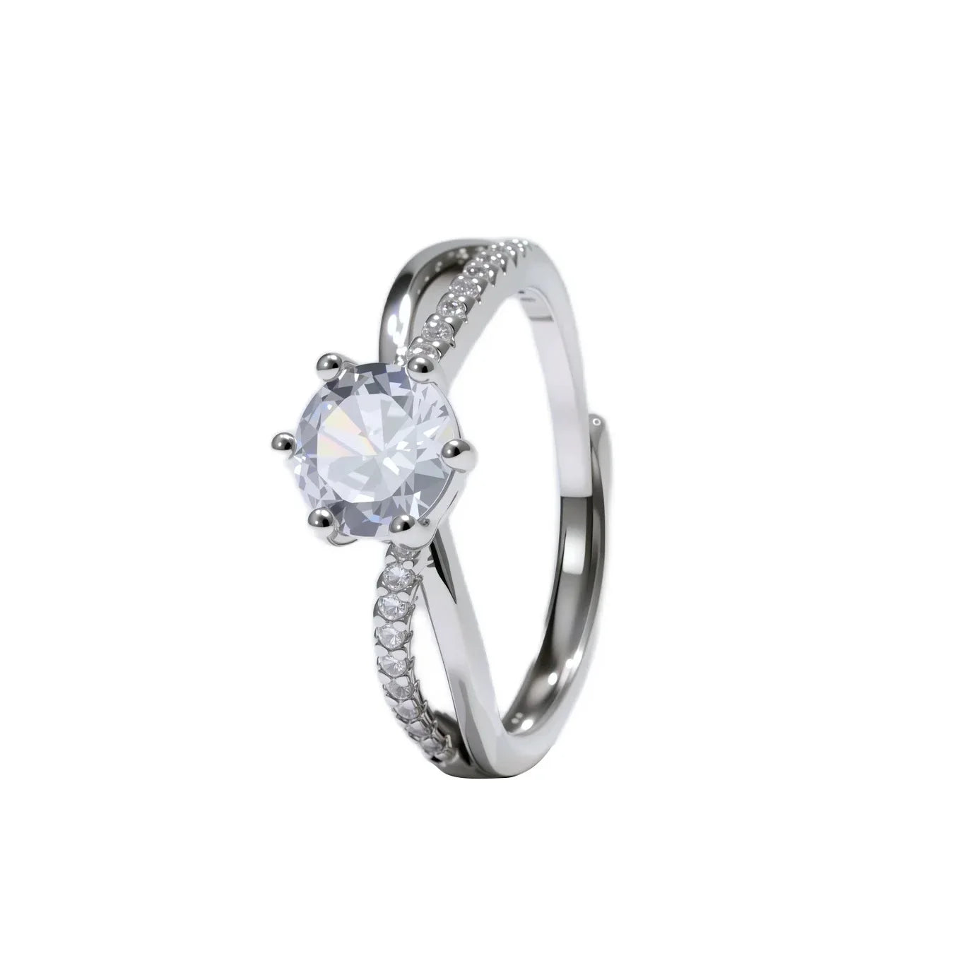 Cross Paved Diamond Four-Prong Ring