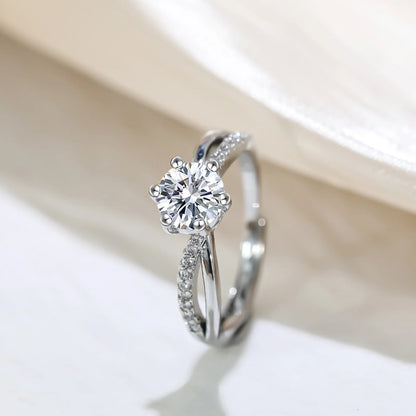 Cross Paved Diamond Four-Prong Ring