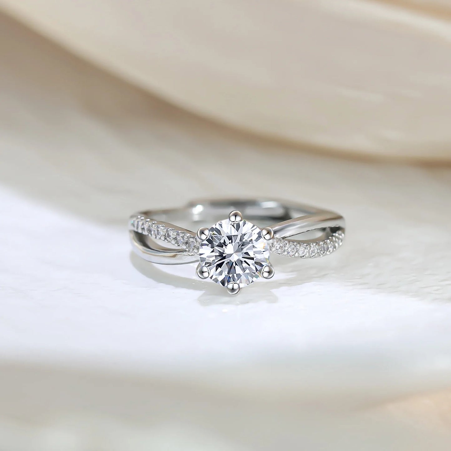 Cross Paved Diamond Four-Prong Ring